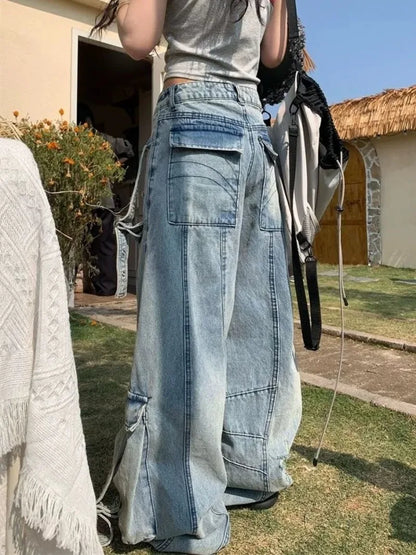 Tendances de la mode américaine Joker outillage poche Baggy jean femme rue Y2K nouveau Hip Hop surdimensionné pantalon à jambes larges unisexe jean