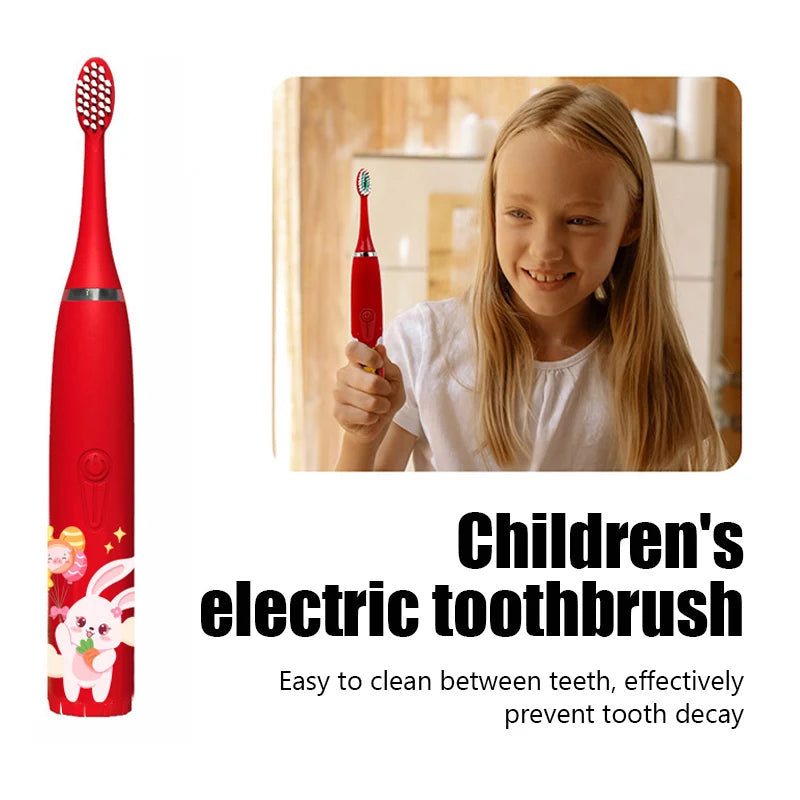 Brosse à dents électrique sonique USB pour enfants, Rechargeable, colorée, dessin animé, automatique, étanche IPX7, avec tête de remplacement