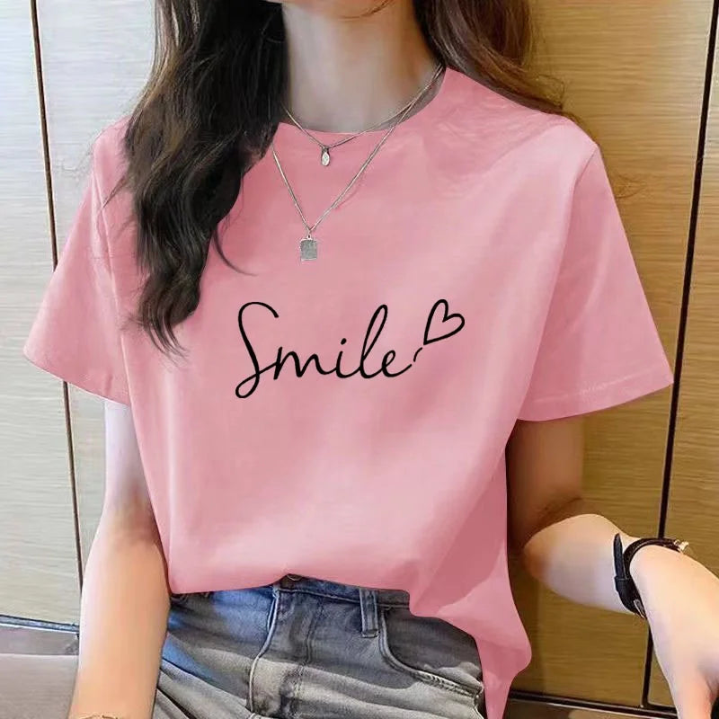 T-shirt à manches courtes pour femmes, col rond, mode coréenne, imprimé de médicaments