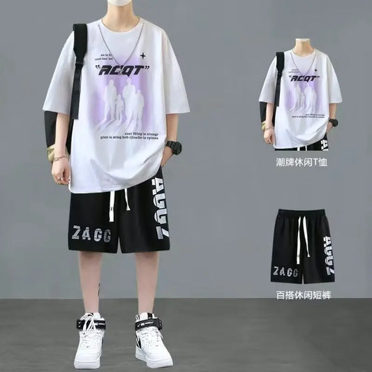Short hommes costume été Joggers ensemble mode coréenne graphique T-shirt multi-poches Cargo pantalon 2 pièces ensemble hommes survêtements 2025 nouveau