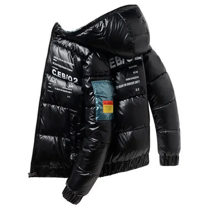 Nouveau cuir brillant hommes épaissir chaud hiver veste décontracté Parka vêtements d'extérieur automne imperméable col montant à capuche manteau vêtements