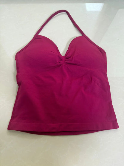 Haut de sport à bretelles palangre, dos nu, Logo personnalisé, vêtements de sport pour femmes, soutien-gorge intégré froissé avec bonnets amovibles, débardeurs de Yoga