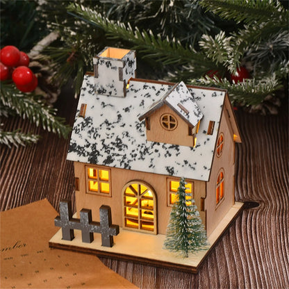 Maison en bois avec lumière LED pour Noël, cabine Shoous, décorations de joyeux Noël, ornements d'arbre de Noël bricolage, cadeau pour enfants, nouvel an