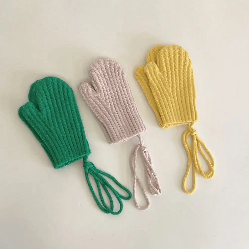Gants en tricot résistants au froid pour enfants, mitaines chaudes, gants à laçage décontractés, document solide, automne, hiver, nouveau