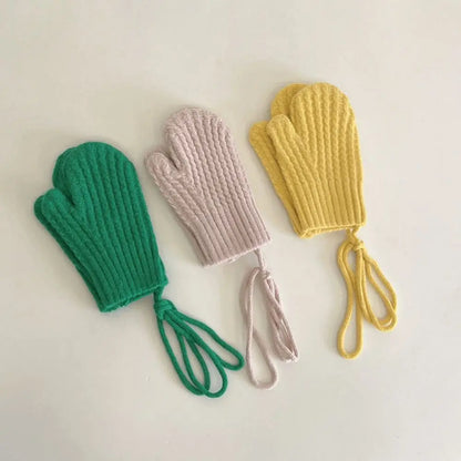 Gants en tricot résistants au froid pour enfants, mitaines chaudes, gants à laçage décontractés, document solide, automne, hiver, nouveau