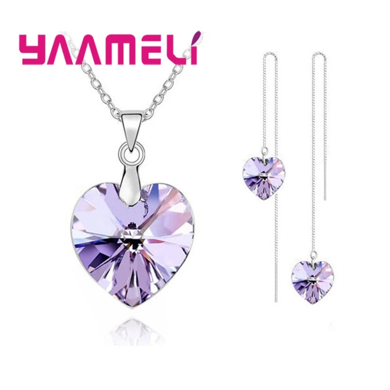 Ensemble de bijoux en forme de coeur d'amour pour femmes, argent regardé 925, patients, mariage, mode, cristal, Pmotpresidence, colliers, boucles d'oreilles