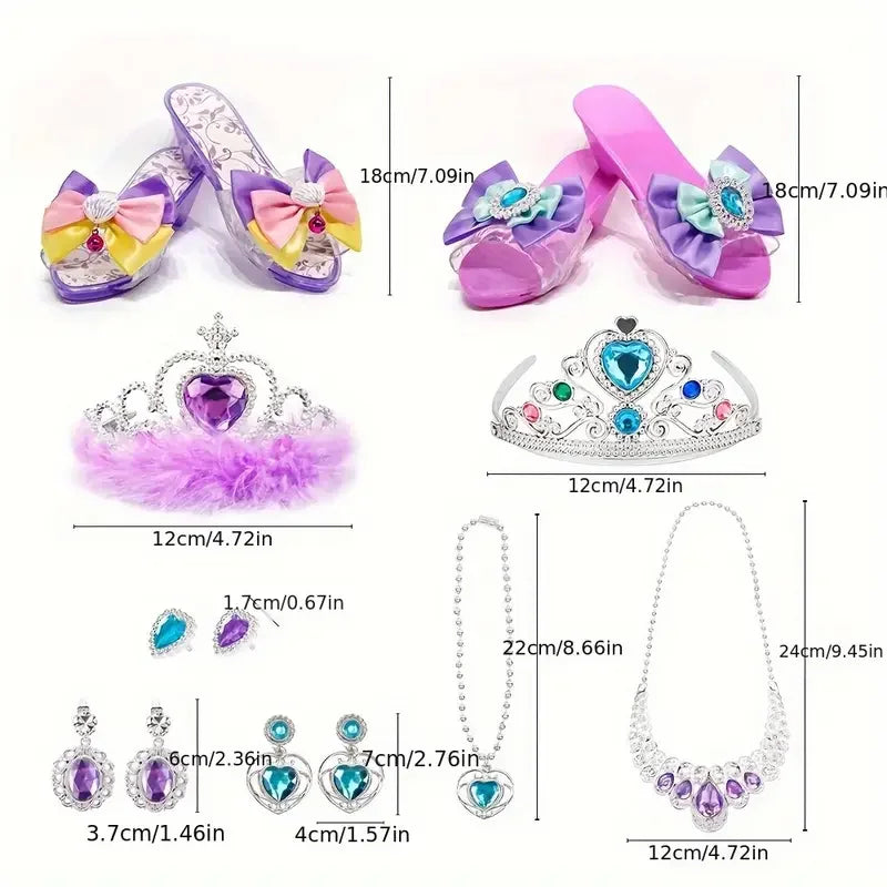 Ensemble de jouets de déguisement de princesse avec chaussures en cristal, collier, boucles d'oreilles et boîte à bijoux pour enfants – Idée pour fêtes d'anniversaire et récréation