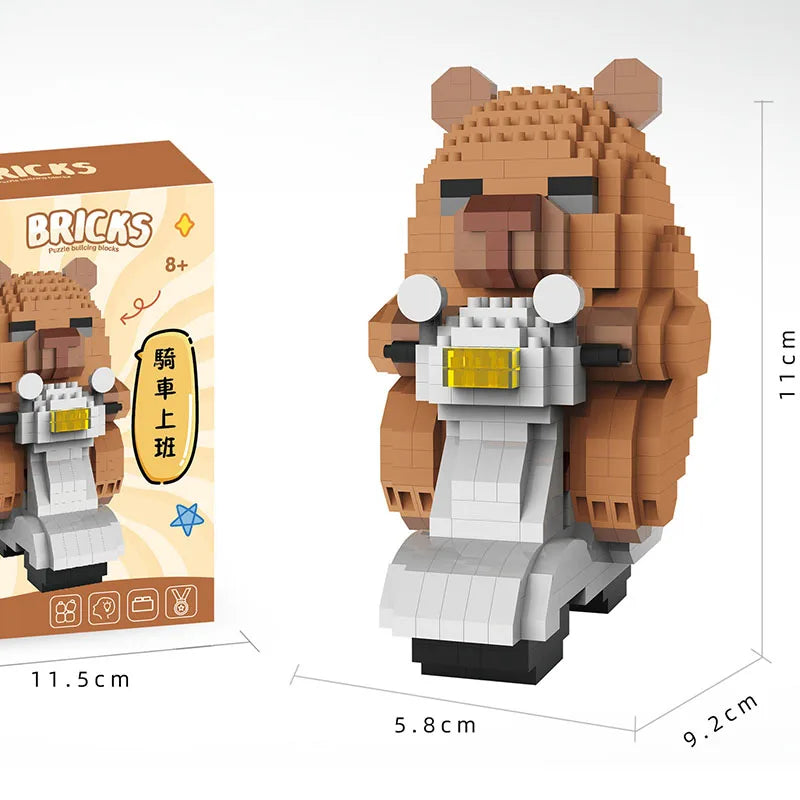 Capybara petits blocs de construction d'animations et de dessins animés, modèles d'action d'assemblage pour décorer les jouets de voiture comme cadeaux Surprise pour les amis