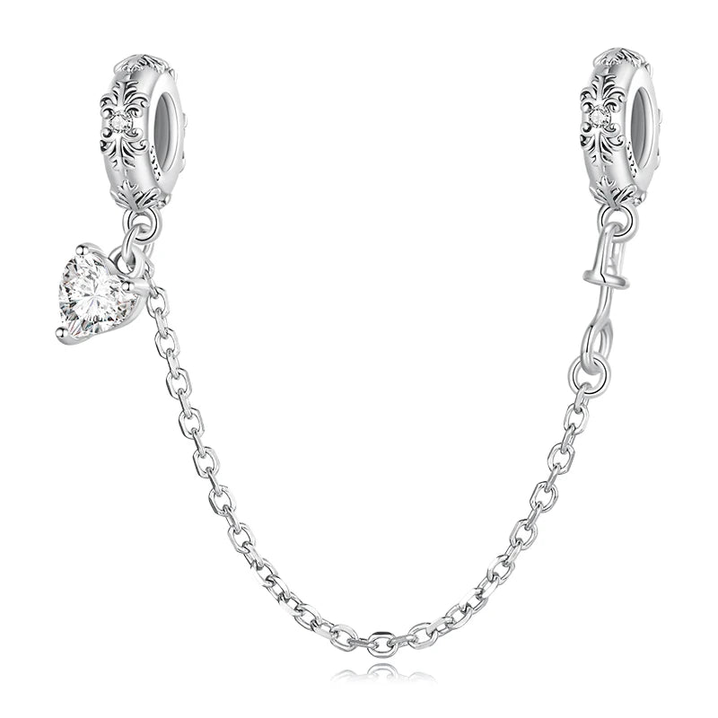 Meilleure vente 100% argent Sterling 925 la clé de coeur silicone sécurité chaîne breloque Wostu Original perles Bracelet bijoux CQC606