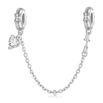 Meilleure vente 100% argent Sterling 925 la clé de coeur silicone sécurité chaîne breloque Wostu Original perles Bracelet bijoux CQC606