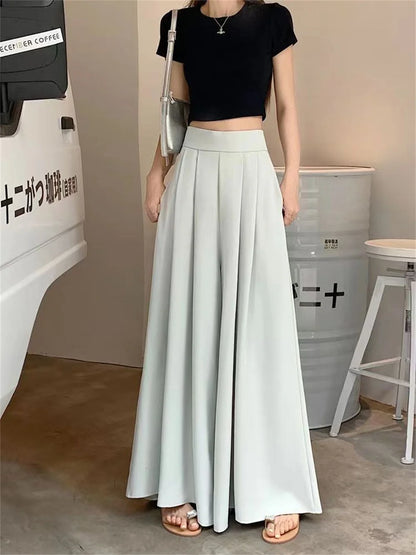 Pantalon à jambes larges à ourlet large pour femme, décontracté, élégant, basique, taille haute, avocat, pantalon trempé, bureau, vêtements pour femmes, mode, nouveau, fjWomen