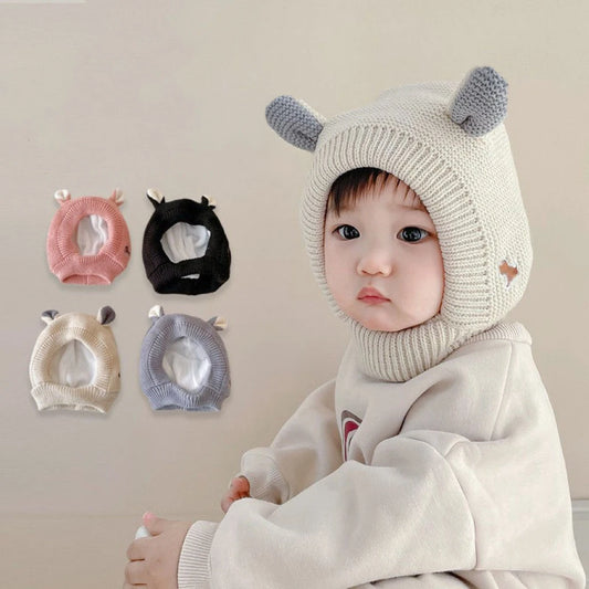 Bonnet en tricot avec oreilles de dessin animé pour bébé, bonnet à oreillettes pour bébé, document solide, épais, peluche, chaud, enfants, protection des oreilles, hiver, mignon