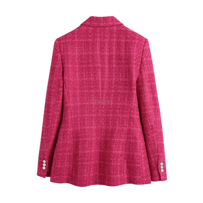 CNlalaxury-Blazer en tweed à double boutonnage pour femme, manteau de trajet avec poche, manches longues, décontracté, printemps, automne, 2024