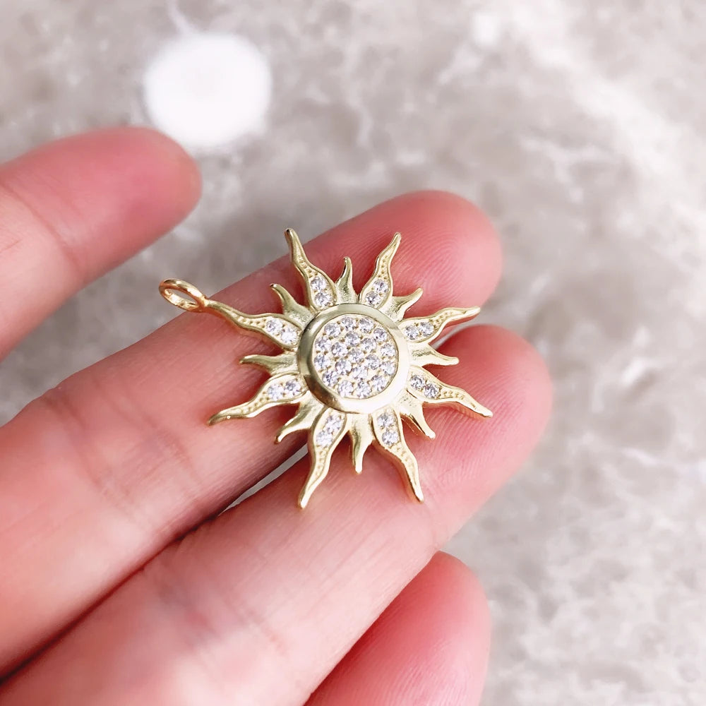 Pendentif soleil étoile CZ pavé été hiver nouveau 925 en argent Sterling bijoux fins Style européen accessoires cadeau pour hommes femme