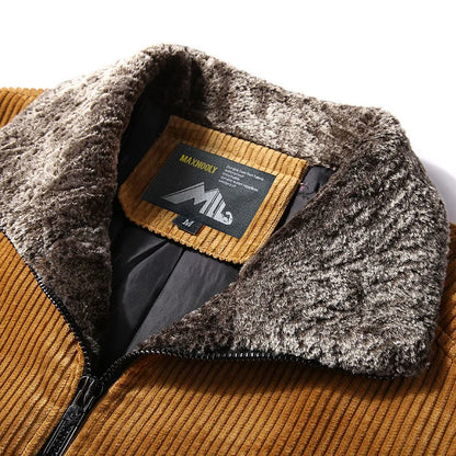 Coupe-Vent Thermique en Velours Côtelé pour Homme, Veste Chaude avec Col en Fourrure, Vêtement d'Extérieur Décontracté, Grande Taille, Hiver