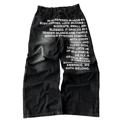 Hip Hop hommes jean Y2k noir rayé Baggy jean gothique brodé haute rue Harajuku rétro Streetwear jambe large Denim pantalon