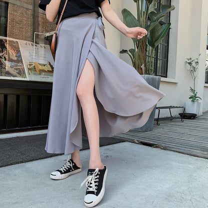 Printemps été automne plage jupe femmes 9 couleurs taille haute côté cravate décontracté jupe portefeuille femme solide élégant Midi jupe vêtements