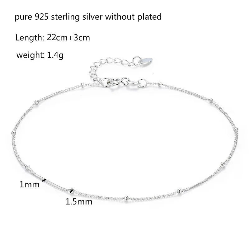 Bracelet de cheville fin en argent regardé 925 pour femme, perle gourmette, bijoux de pied pour fille, bracelet de jambe, pieds nus, migrant illera, 22 + 3cm