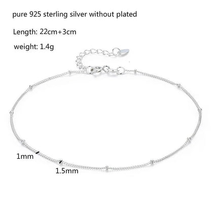 Bracelet de cheville fin en argent regardé 925 pour femme, perle gourmette, bijoux de pied pour fille, bracelet de jambe, pieds nus, migrant illera, 22 + 3cm