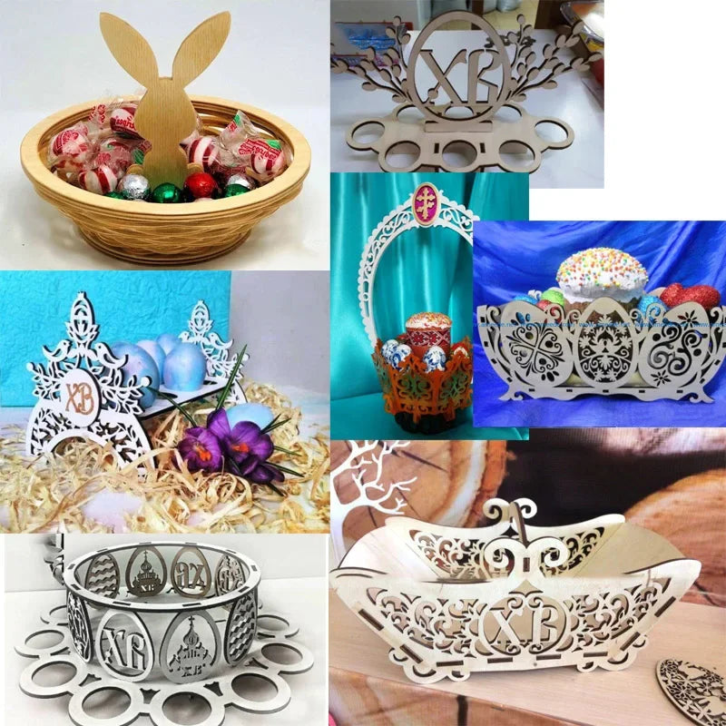 40 oeufs de panier de lapin de pâques, fichiers de dessin vectoriel 2D pour découpé au Laser DXF CDR Fomats, modèles d'ornements Cricut, décoration