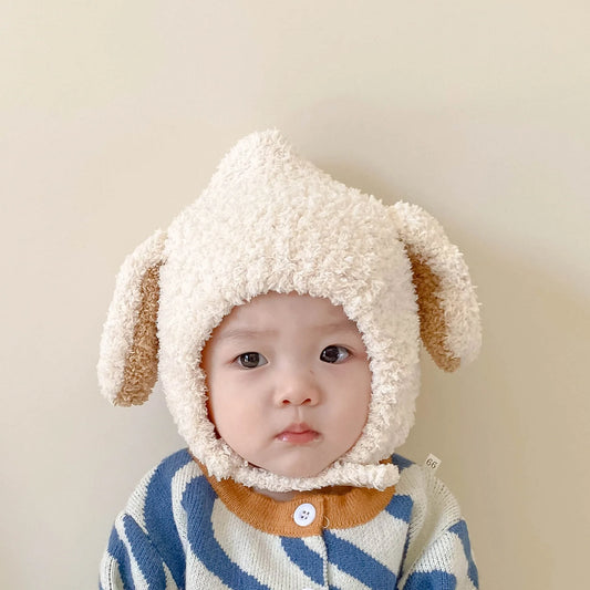 Chapeau en peluche avec oreilles de lapin pour bébé, bonnet pour bébé, bonnet à oreillettes, dessin animé coréen, chaud, mignon, garçon, fille, enfants, automne, hiver