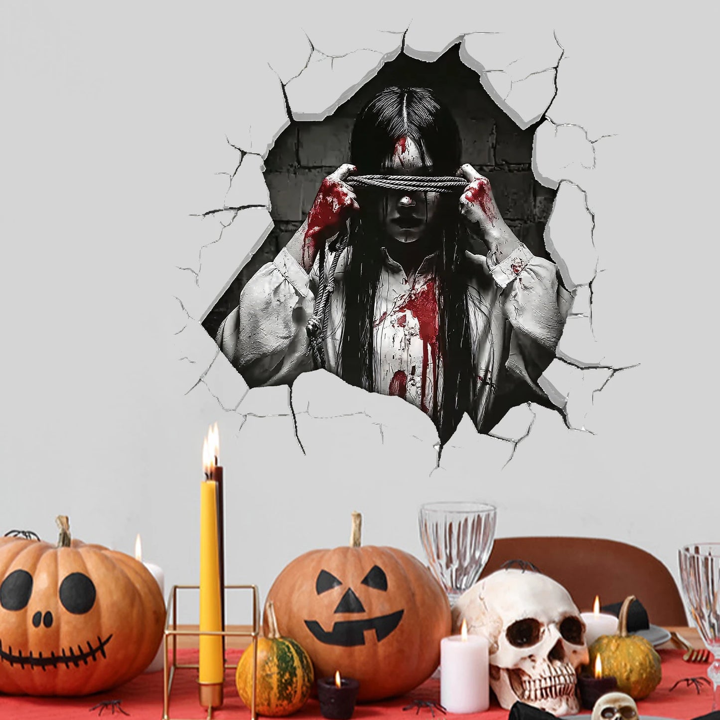 Autocollants muraux décoratifs d'ambiance d'horreur d'Halloween, autocollants, adaptés à la décoration de murs, de portes et de fenêtres