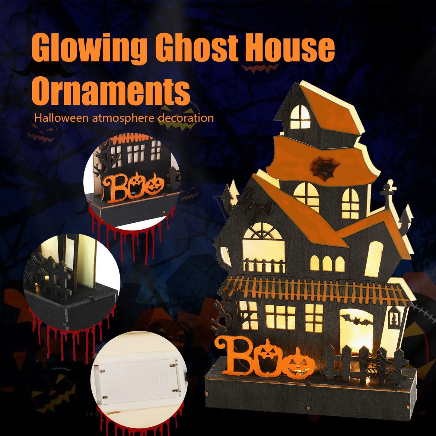 Maison hantée fantôme en bois pour Halloween,