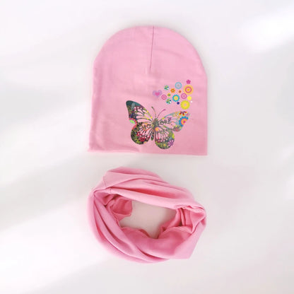 Ensemble de chapeaux de bébé à fleurs papillon pour filles, chapeau pour enfants, chapeau pour bébé garçon, chapeau en coton, écharpe pour enfants, collier, écharpe pour enfants