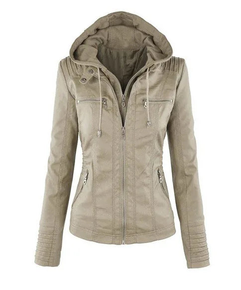 Veste en simili cuir pour femmes, manteau d'hiver féminin, veste de moto, Faux daim, sweat à capuche avec fermeture éclair en PU, vêtements d'extérieur