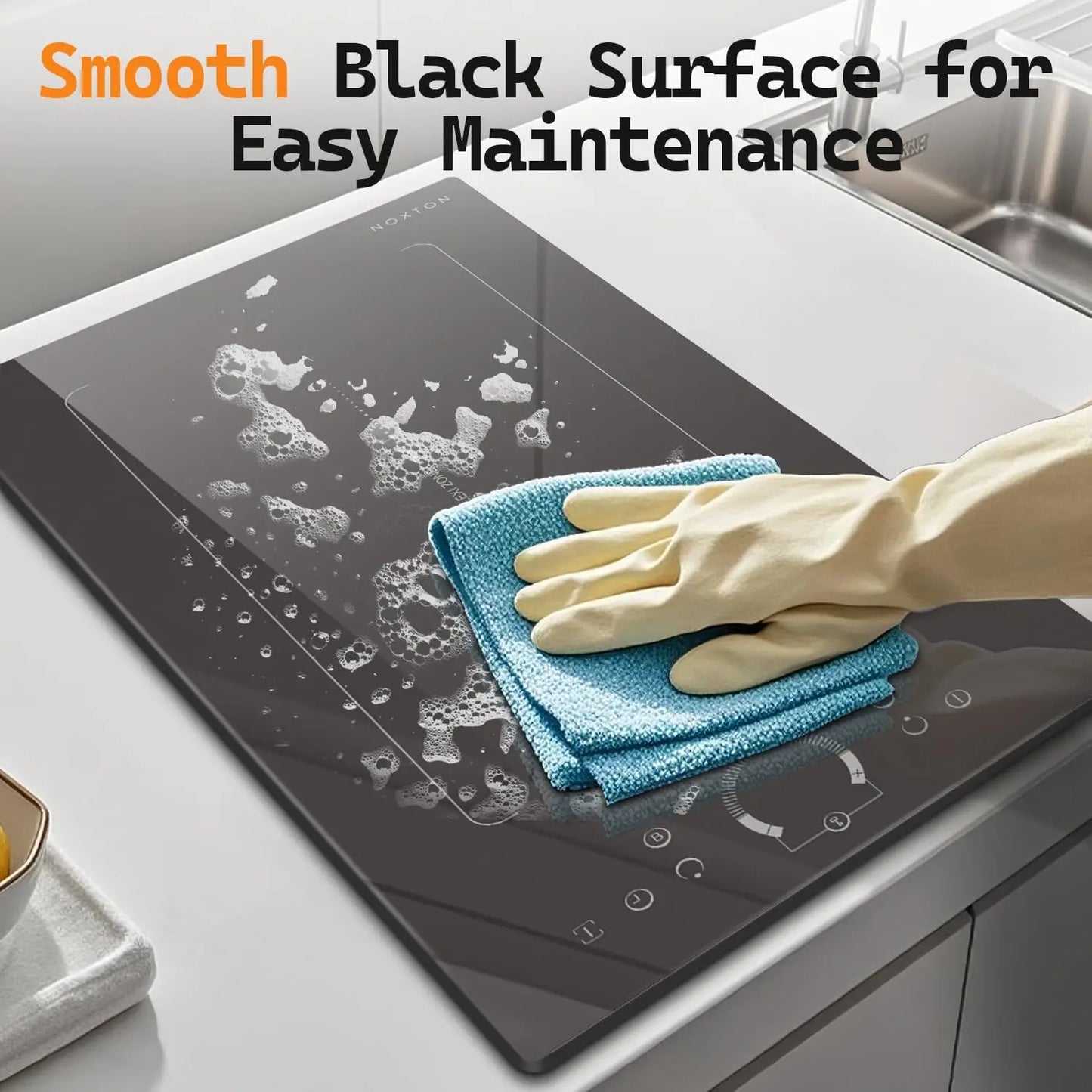 NOXTON Plaque à induction 2 feux,  Plaque de cuisson électrique encastrée, zone de gril flexible, anneau coulissant tactile, 220-240V fil rigide/prise de courant