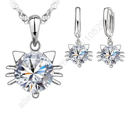 Collier et boucles d'oreilles en argent Sterling 925, ensembles de bijoux romantiques en Zircon cubique, jolis chats, nouvel arrivage