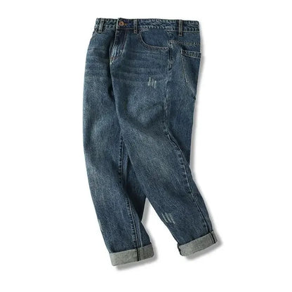 Fjwith Pockets Straight Cowboy Pants for Men, Cropped Jeans for Men, Korean Fashion, Washed, Harajuku, Summer, At Xs, Spring, Autumn