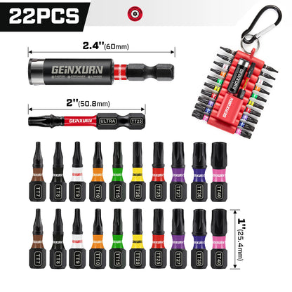 Geinxurn 22 pièces 1 "/2" sécurité Torx Ultra magnétique S2 acier multi-pilote ensemble d'embouts (TT7-TT40) avec porte-embout et manchon organisateur