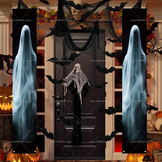 Bannière fantôme effrayante d'halloween,