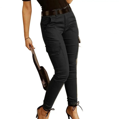 Pantalon crayon coupe slim pour femme, pantalon de survêtement monochrome, fermeture éclair, poches, bouton, bureau, femme, automne, hiver, salopette FJM