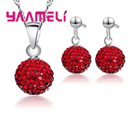Ensembles de bijoux en argent regardé 925 pour femmes et filles, cadeaux de mariage, cristal autrichien pavé, collier boule CZ Chang, boucles d'oreilles créoles, patients