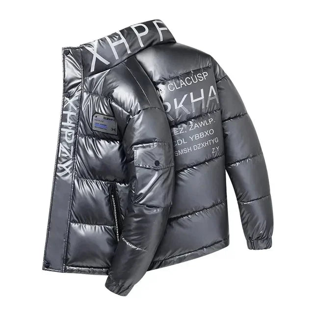 Nouveau cuir brillant hommes épaissir chaud hiver veste décontracté Parka vêtements d'extérieur automne imperméable col montant à capuche manteau vêtements