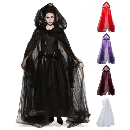 Cape de Costume de Cosplay fantôme d'halloween pour adulte, Cape de sorcière à lacets à capuche, Cape transparente pleine longueur avec capuche surdimensionnée