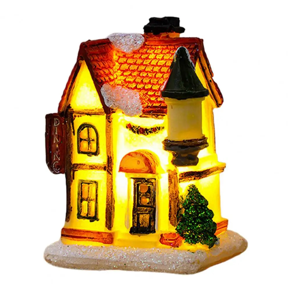 Ornement de maison lumineuse de noël, éclairage chaud romantique, artisanat en résine, couverture de neige LED pour bureau, décoration de maison, Statue de Festival