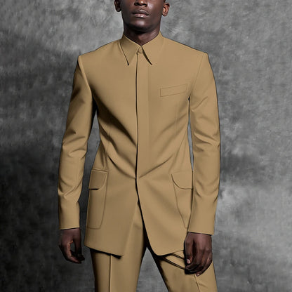Costumes sur mesure col montant smoking Gentleman couleur unie tenue homme costume ensemble 2 pièces intelligent décontracté quotidien bureau mâle vêtements