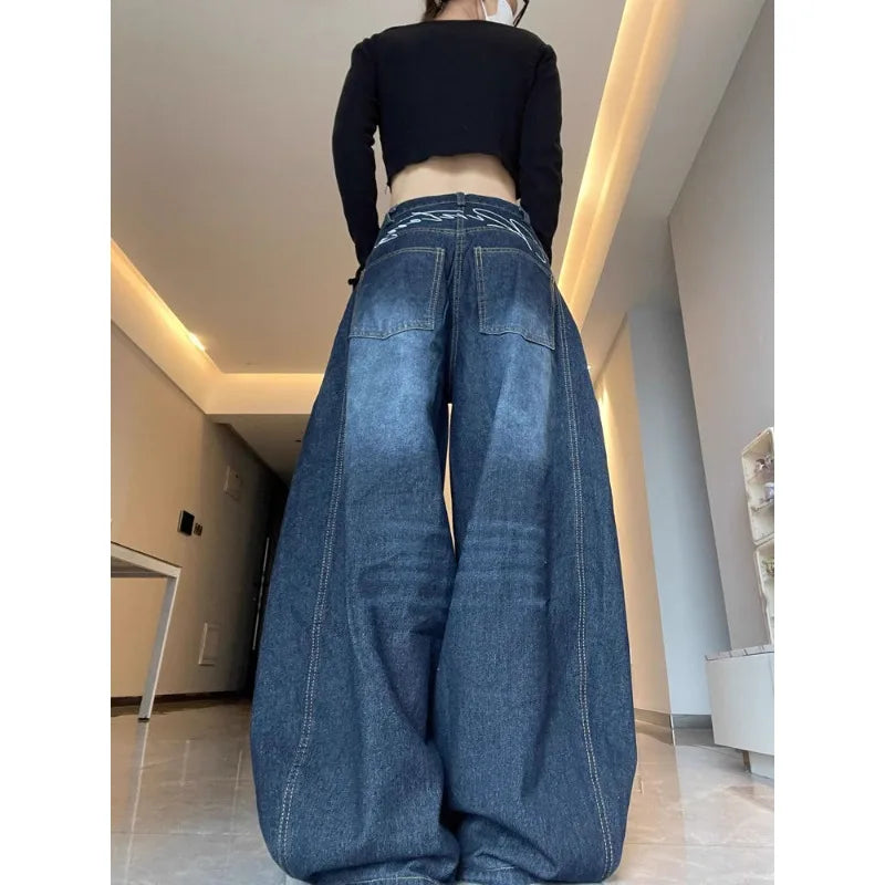 Jean taille haute pour femmes, Design Vintage, Hip Hop, droit, Baggy, pantalon en Denim, rue Y2K, Style américain, jambes larges