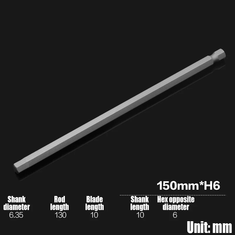 Foret Allen à tête hexagonale H2-H10, 75mm, 150mm, 200mm, embout de tournevis hexagonal électrique, tête de lot magnétique, tournevis à percussion, 1 pièce