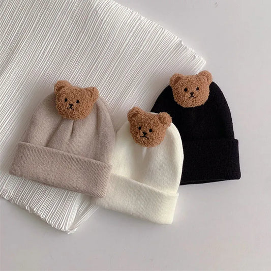 Chapeau ours de dessin animé coréen pour bébé, bonnet pour nouveau-né, casquette pour filles et garçons, chapeaux pour tout-petits, mignon, document solide, automne, hiver