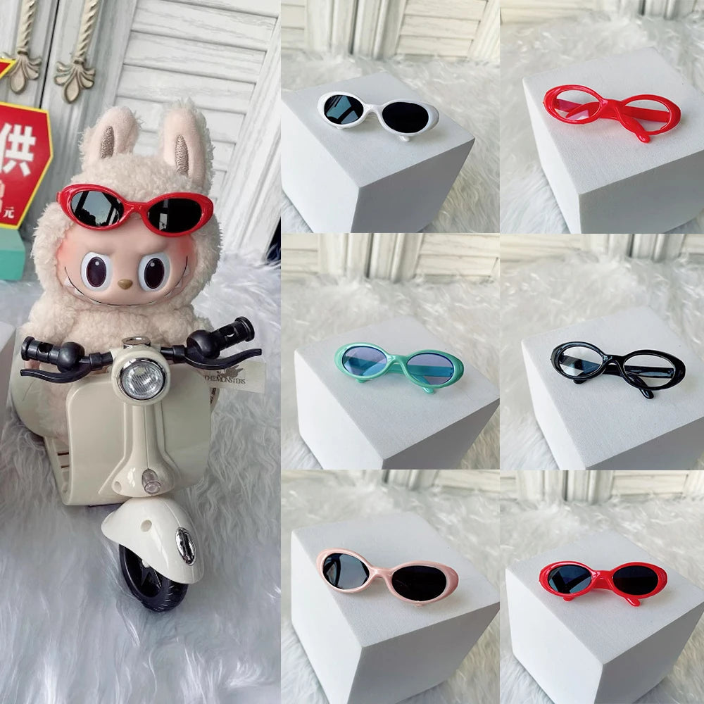 Lunettes de soleil ovales pour poupées en peluche Labubu Kpop idole, accessoires de poupée en plastique à la mode, lunettes mignonnes de décoration