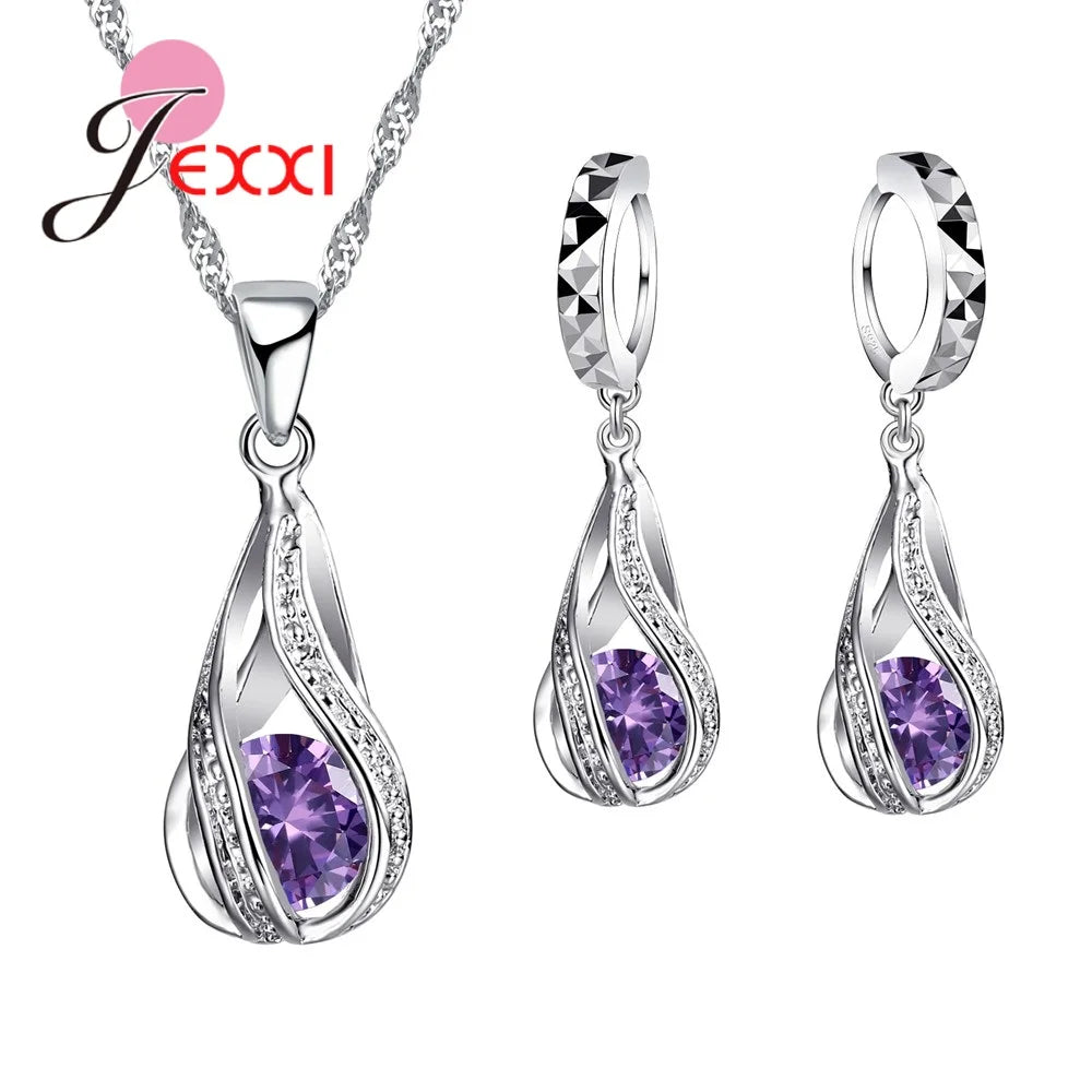 Ensemble de bijoux en argent Sterling 925, pendentif, boucles d'oreilles, en forme de spirale, cristal blanc, vente en gros