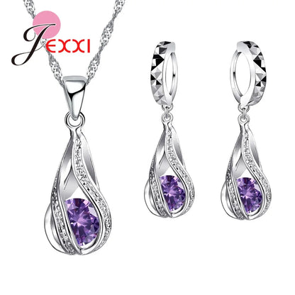 Ensemble de bijoux en argent Sterling 925, pendentif, boucles d'oreilles, en forme de spirale, cristal blanc, vente en gros