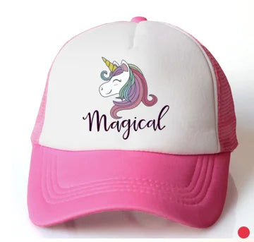 Casquette en maille avec motif de licorne pour fille de 2 à 8 ans, accessoire de protection contre le soleil pour enfant