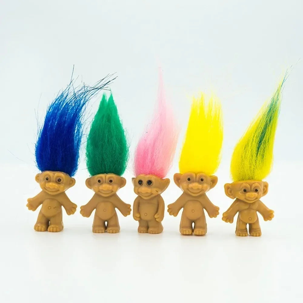 5 pièces/lot drôle Trolls poupées Anime figurine cheveux colorés membres de la famille modèles enfants jouets pour enfants cadeau nostalgique adulte