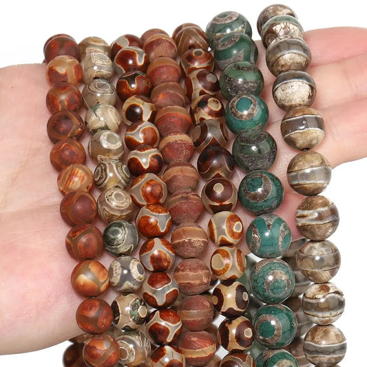 Perles rondes de football tibétaines en pierre naturelle d'agate DZI, 8mm 10mm, entretoise ample ronde pour la fabrication de bijoux, accessoires de bracelet à faire soi-même