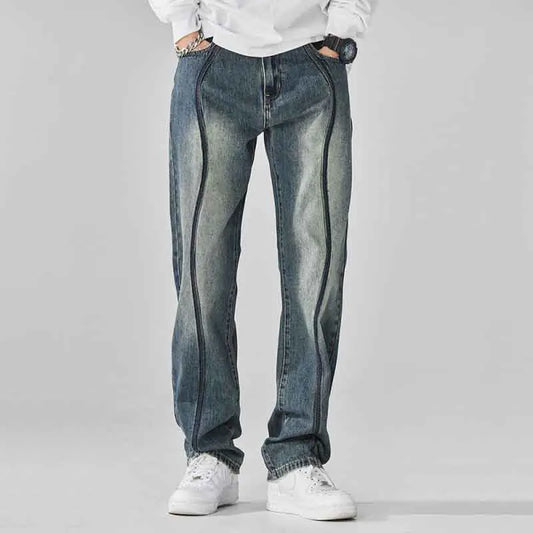 DistMurcia-Jean Vintage à Jambes Larges et Droites pour Homme, Vêtement Polyvalent, Style Américain, Été